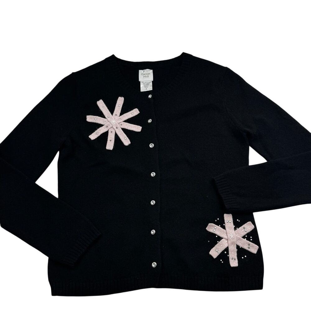 Garnet Hill Lambswool Angora Crystal Snowflake Dressy Cardigan Women's Size S
